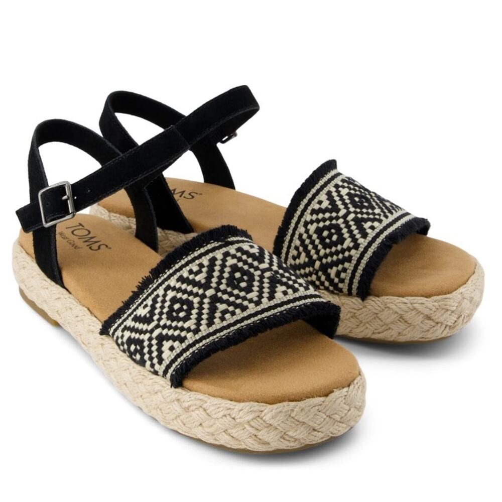 TOMS Women's Abby Open Toe Flat Sandals Black Diamond Size 9